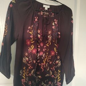 J Jill top with embroidered details on front, back, and sleeves